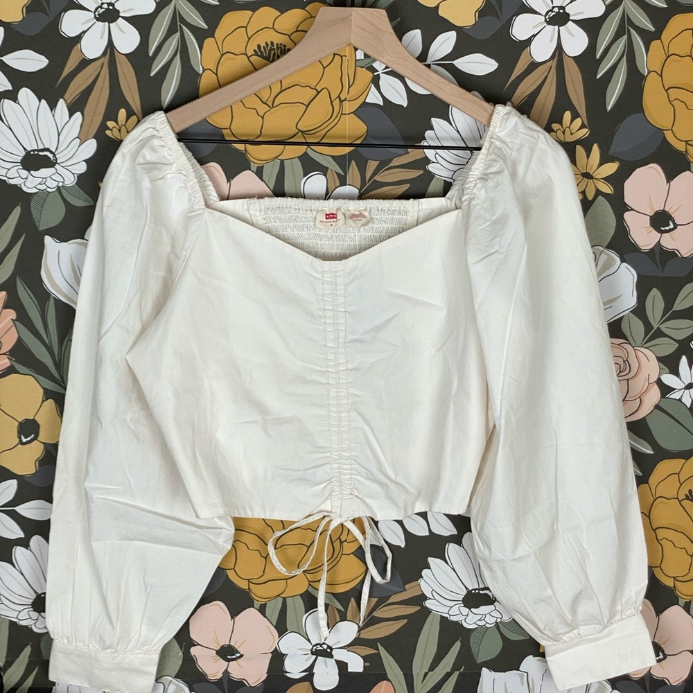 NWT LEVI’S Devin White Cropped Puff Sleeve Blouse Women Size Medium - Picture 5 of 12